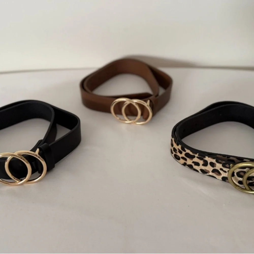 Stylish Women's Belt Set - Black, Brown, Leopard
